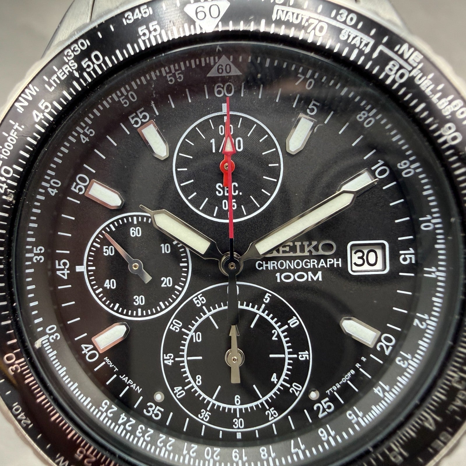 Seiko Flightmaster Chronograph Watch Men 40mm Black dial Steel Date New Battery1