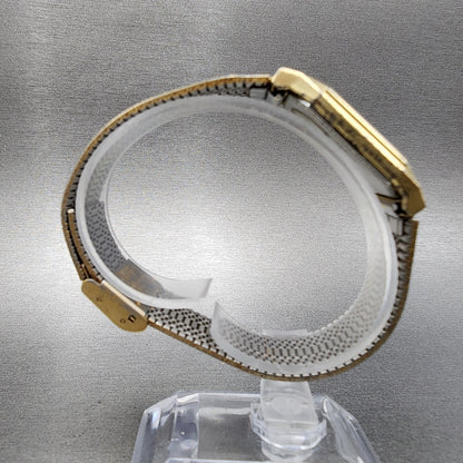 Seiko Tank Watch Men 26mm White Dial Gold Tone Rectangle 7430-5409 New Battery