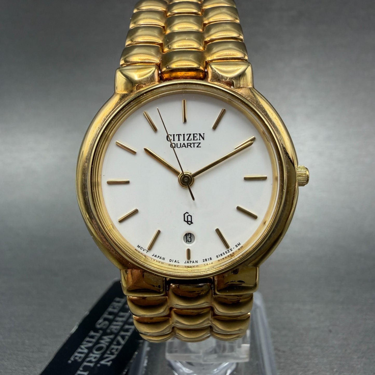 Citizen Watch Unisex 30mm White Dial Gold Tone Date Round 2818 New Battery NOS0
