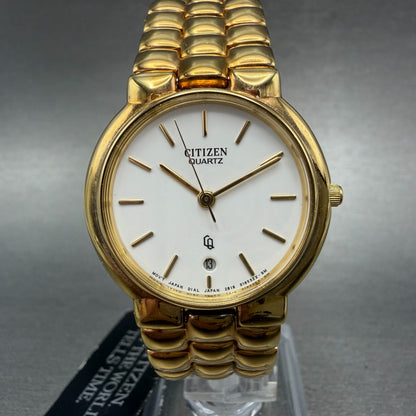 Citizen Watch Unisex 30mm White Dial Gold Tone Date Round 2818 New Battery NOS0