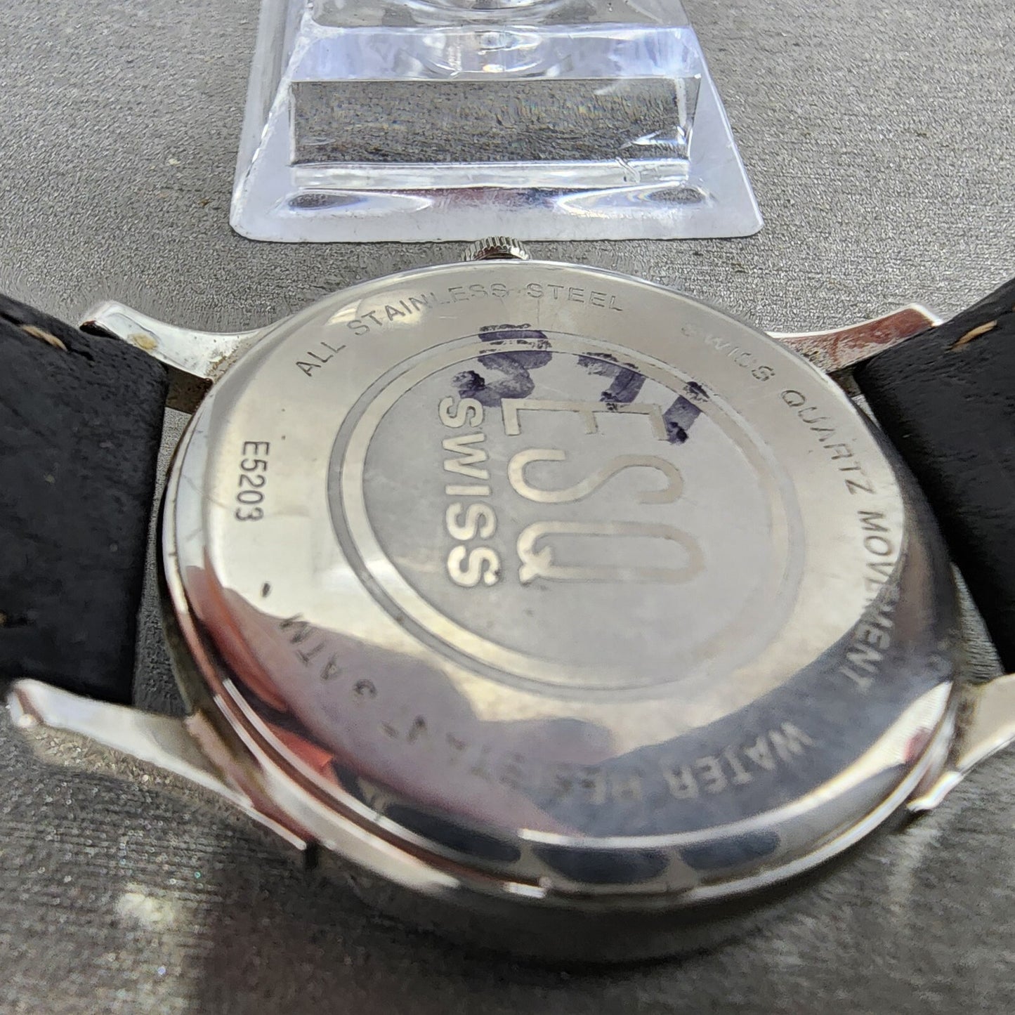 ESQ Swiss Watch Men 36mm Black Dial Steel Date Round Leather Band E5203 PARTS10