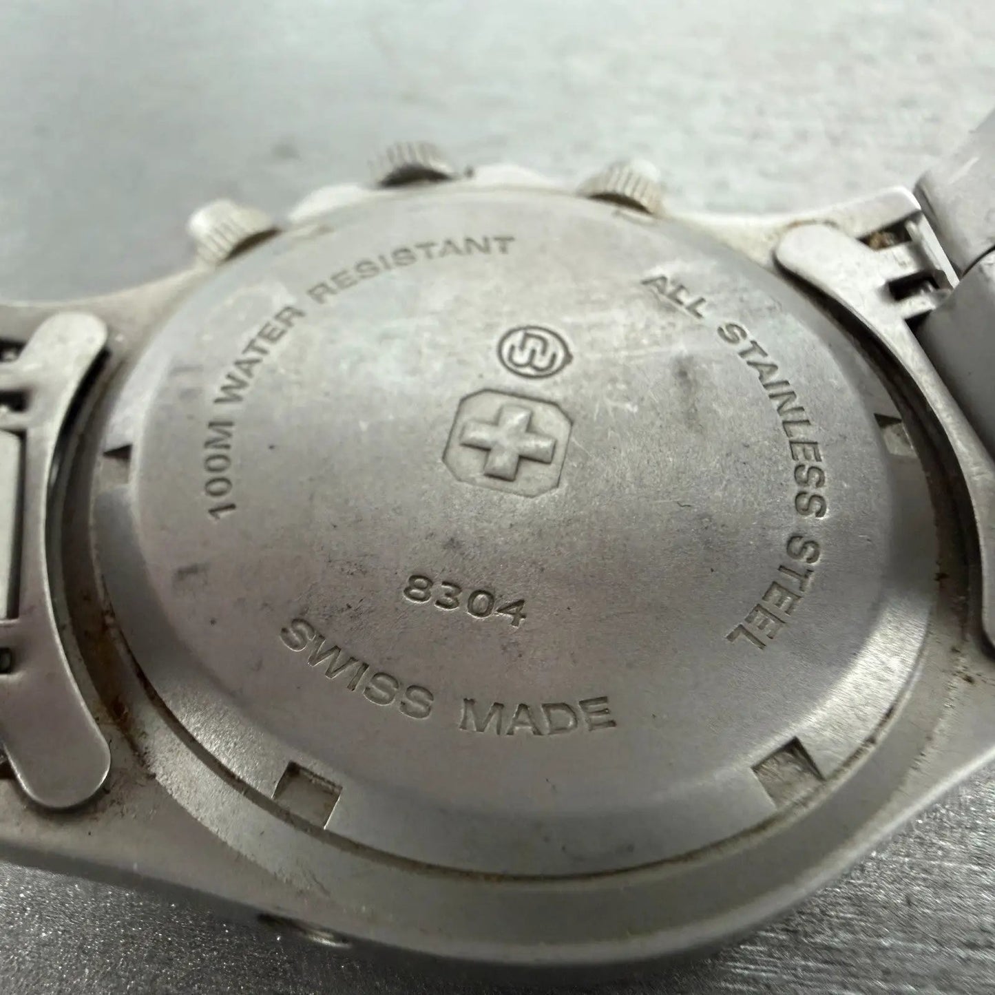 Swiss Military Chronograph Watch Men 37mm Silver Dial Steel Date 8304 New Batt9