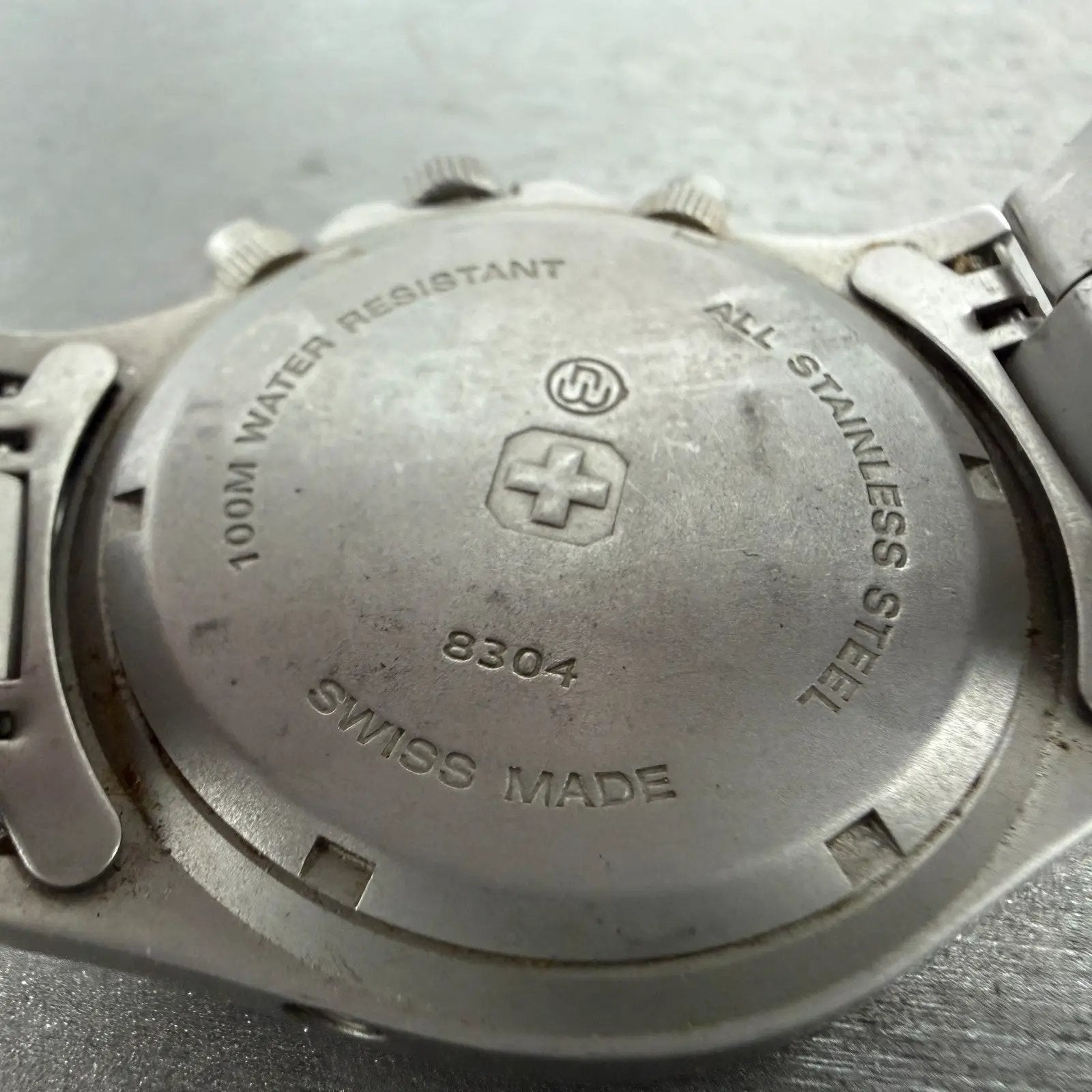 Swiss Military Chronograph Watch Men 37mm Silver Dial Steel Date 8304 New Batt9