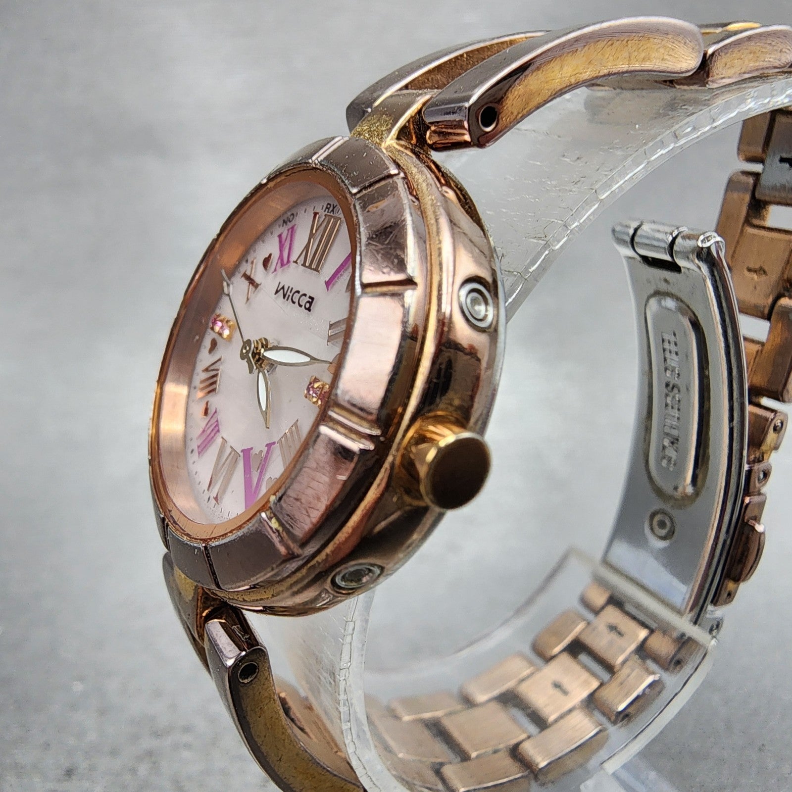 Citizen Wicca Solar Watch Women 27mm Pink Dial Rose Gold Tone Round Runs3