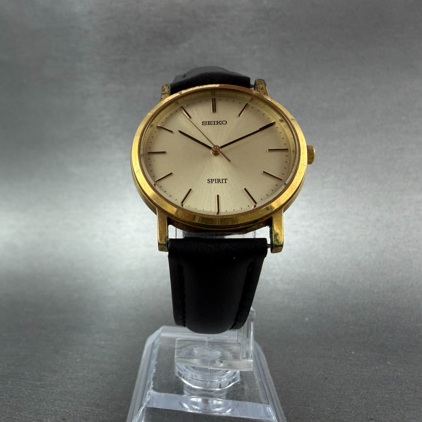 Seiko Spirit Watch Men 32mm Champagne Dial Gold Tone 7N01-7060 New Battery TYH5
