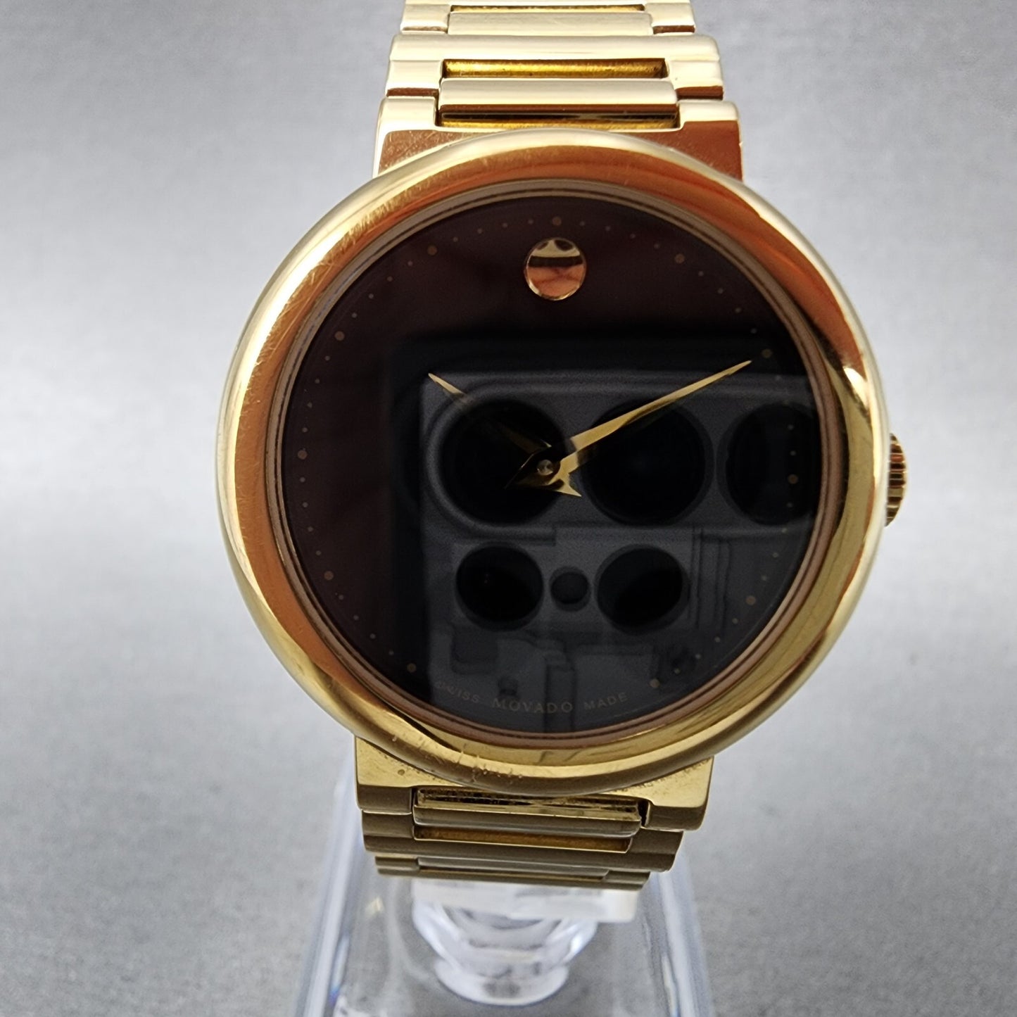 Movado Concerto Watch Women 30mm Black Dial Gold Tone Round New Battery1