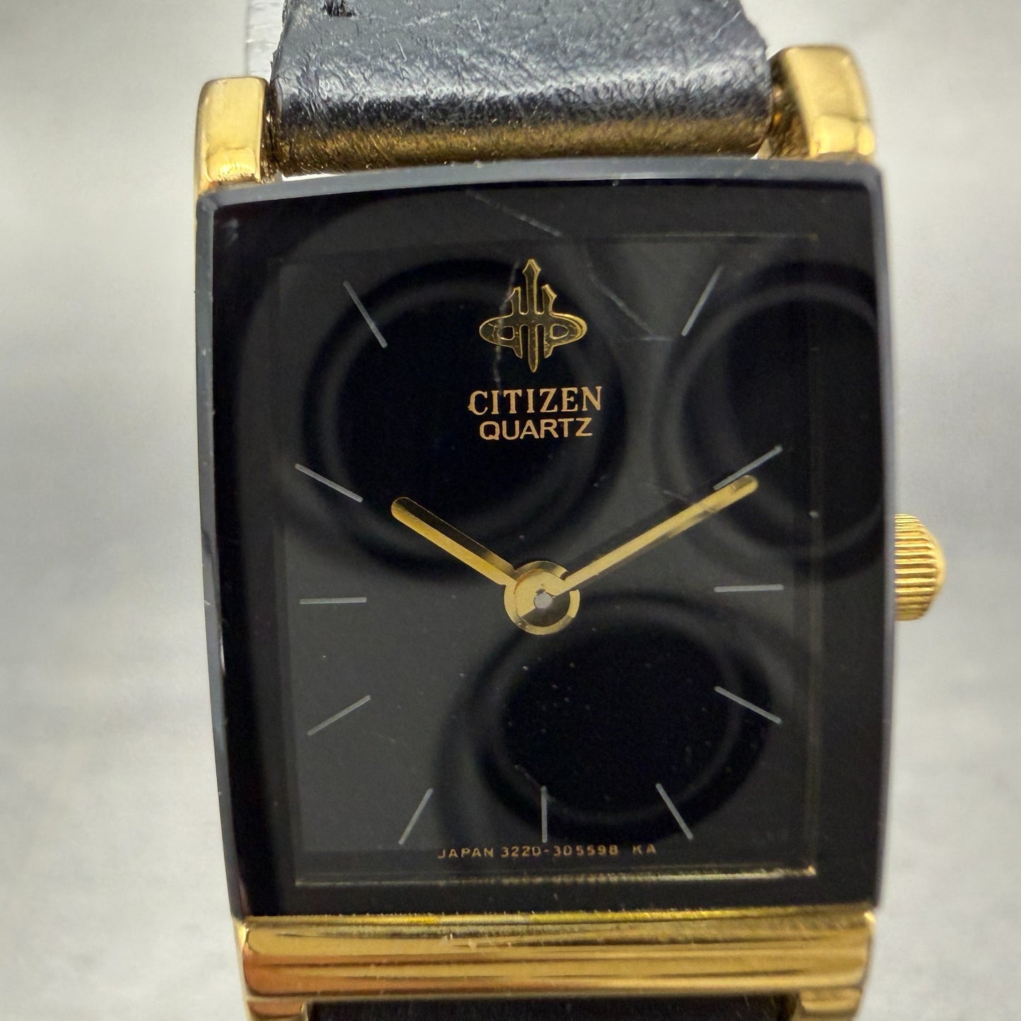Citizen Tank Watch Women 18mm Black Dial Gold Tone Rectangle 3220-325435 New Bat1