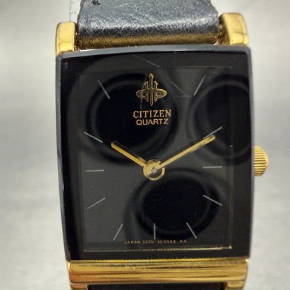 Citizen Tank Watch Women 18mm Black Dial Gold Tone Rectangle 3220-325435 New Bat1