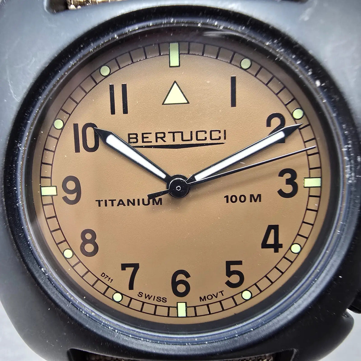 Bertucci D-1T watch 42mm Brown Dial Black Titanium Round Brown Band New Battery1