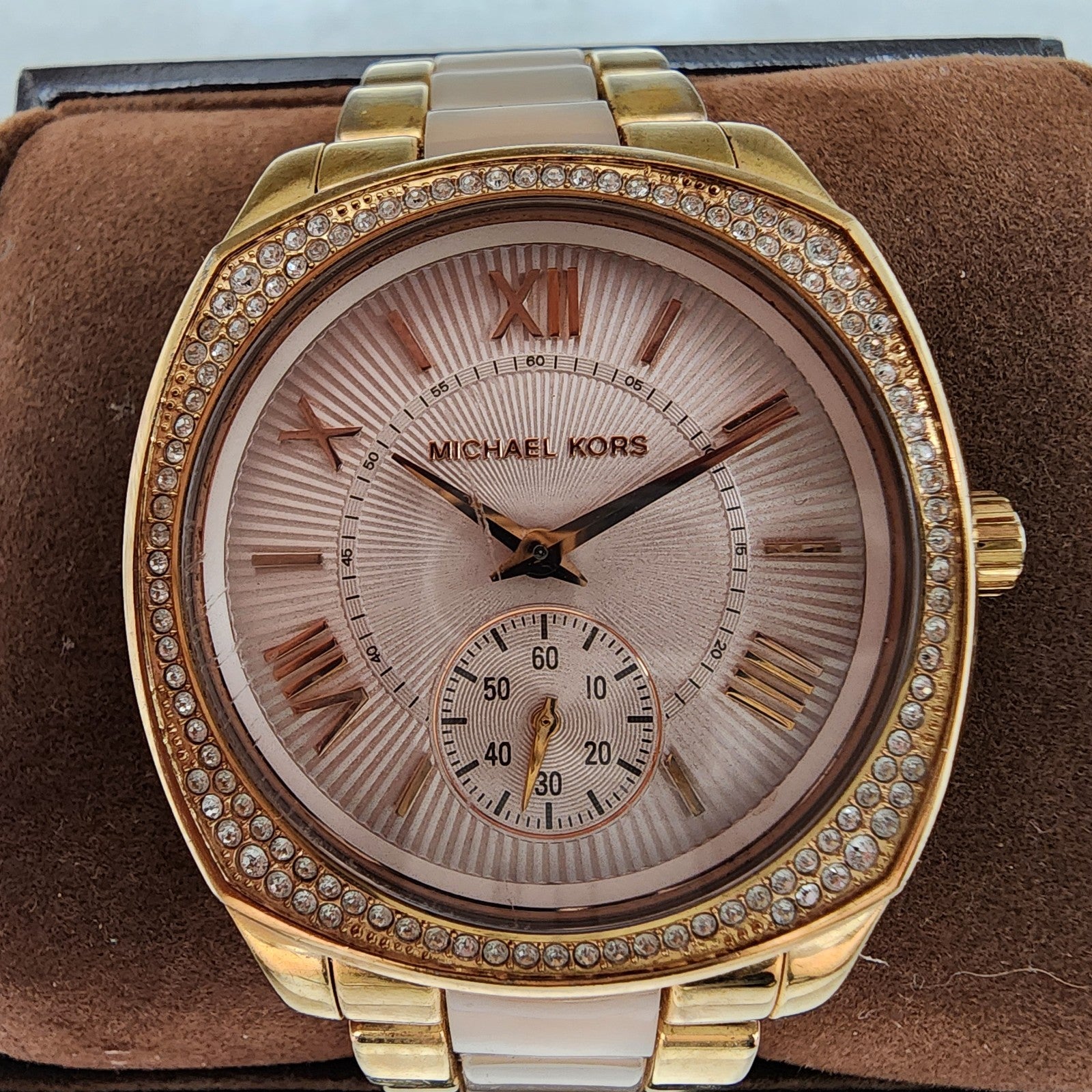 Michael Kors Bryn Watch Women 38mm Rose Dial Rose Gold Tone Round New Battery1