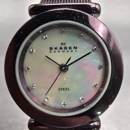 Skagen Denmark Watch Women 25mm MOP Dial Purple Tone Round 107SMMD New Battery1