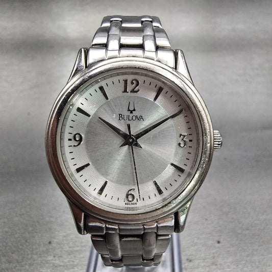 Bulova Watch Women 30mm Silver Dial Silver Tone Round 96L005 New Battery0