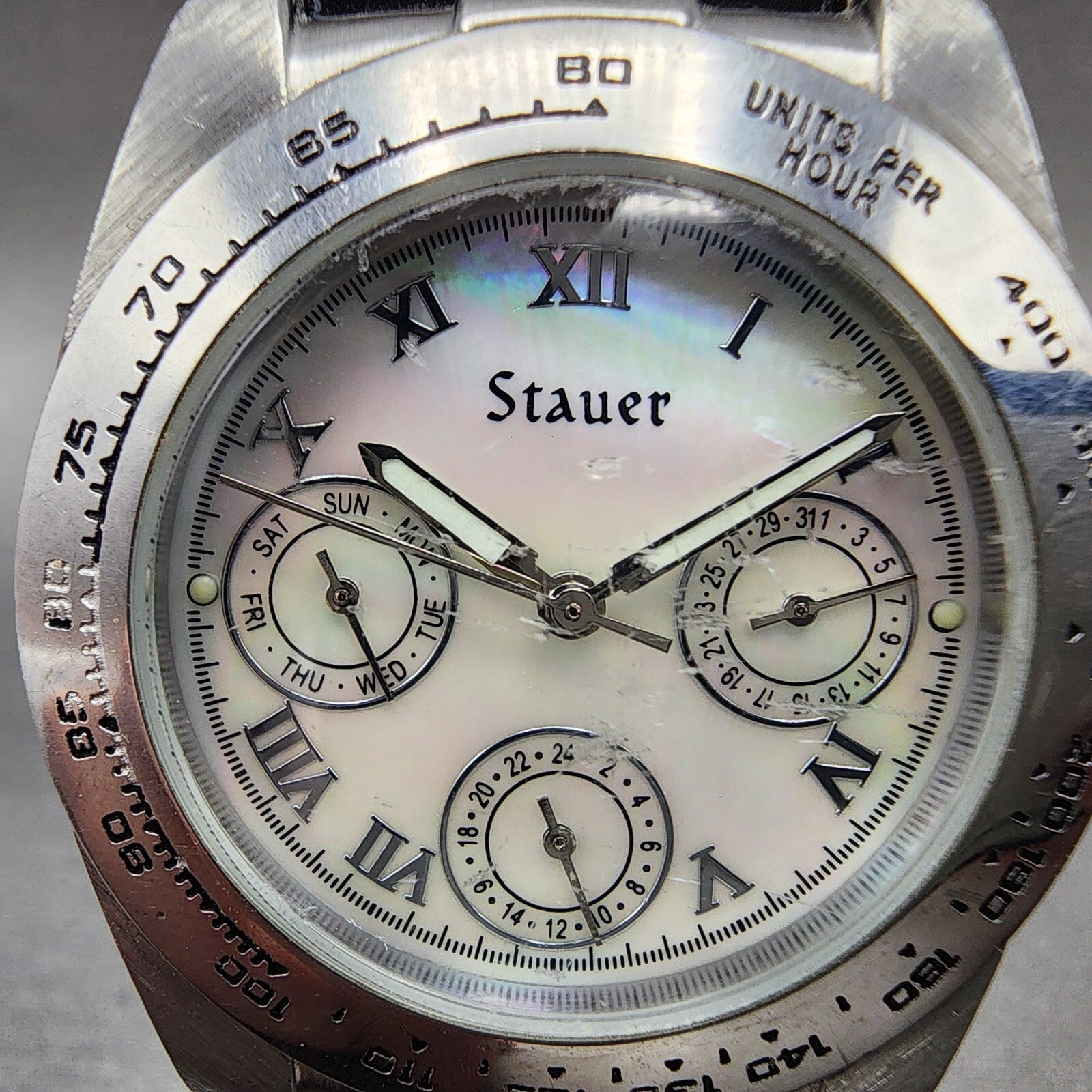 Stauer Monaco Watch Women 35mm MOP Dial Steel Daydate Round 15458 New Battery1
