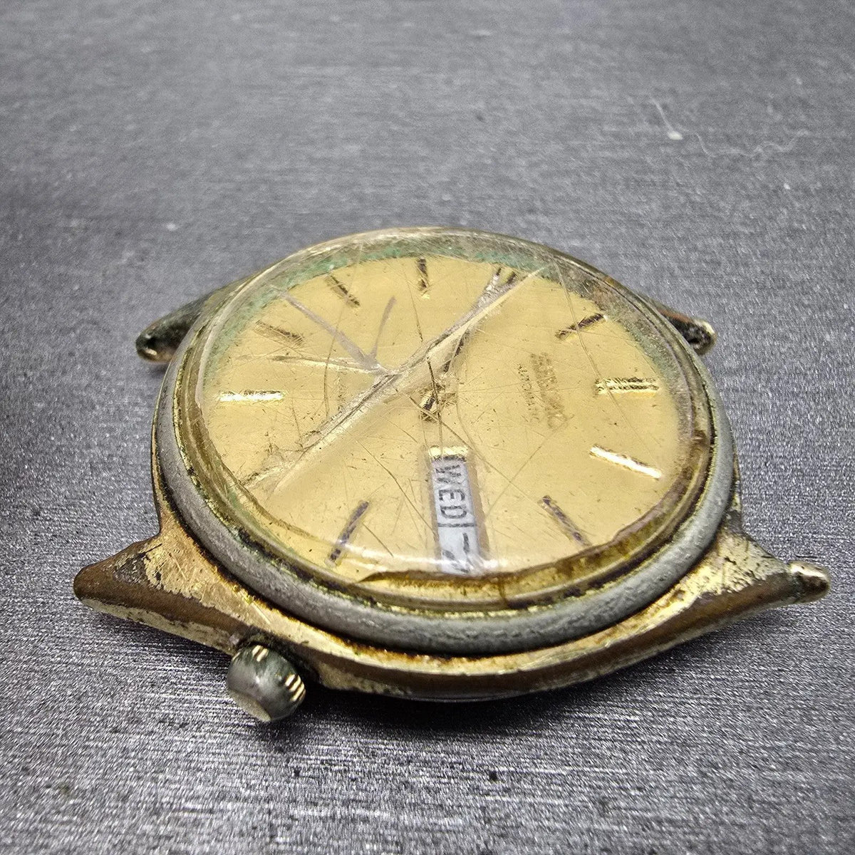 Seiko Automatic Watch Men 35mm Gold Dial Gold Tone Daydate 6309-7159 PARTS6