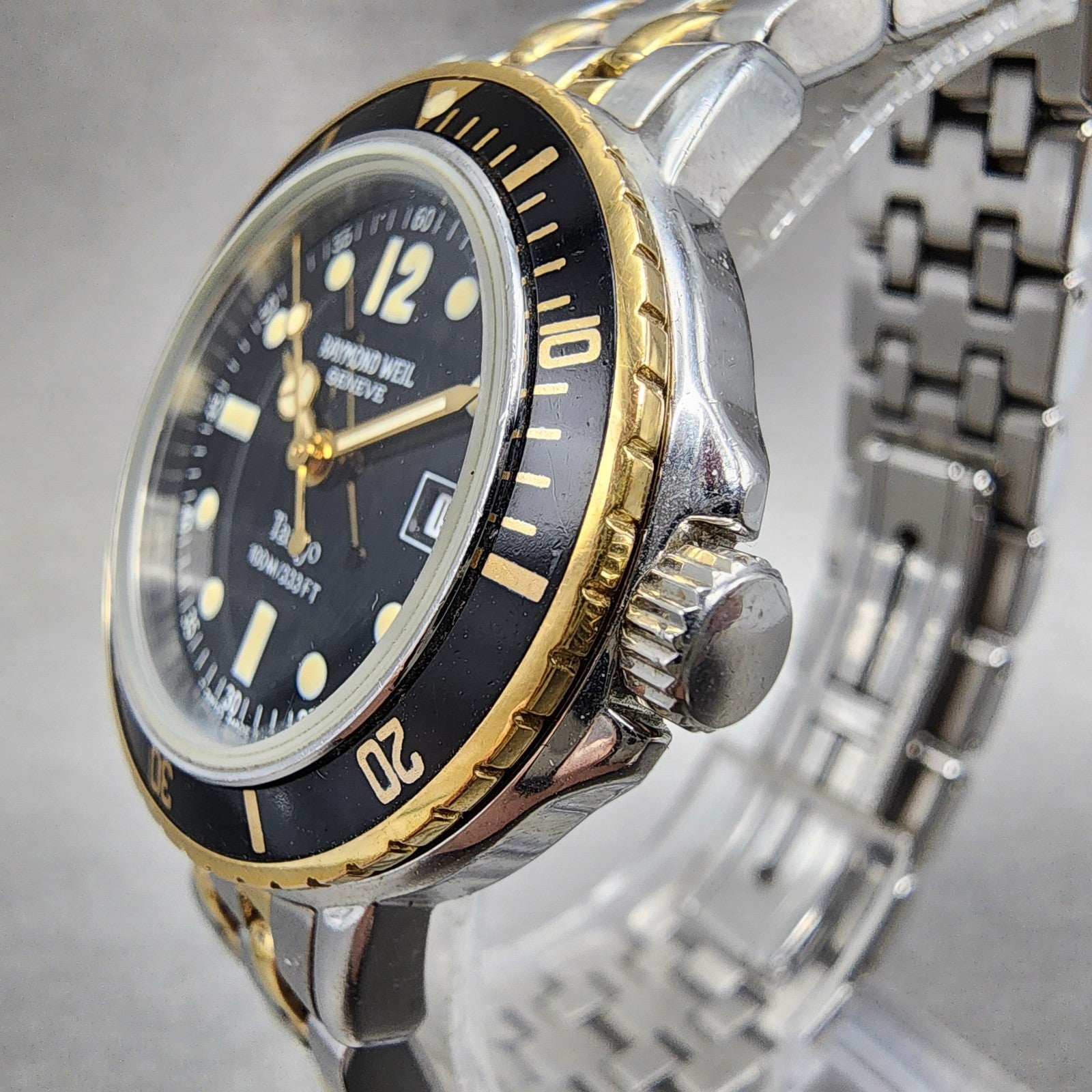 Raymond Weil Tango Diver Watch Women 30mm Black Dial Two Tone Date 5363 New Batt2