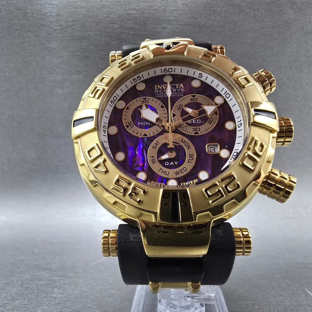 Invicta Subaqua Reserve Chronograph Watch Men 47mm Purple Dial Gold Date New Bat5