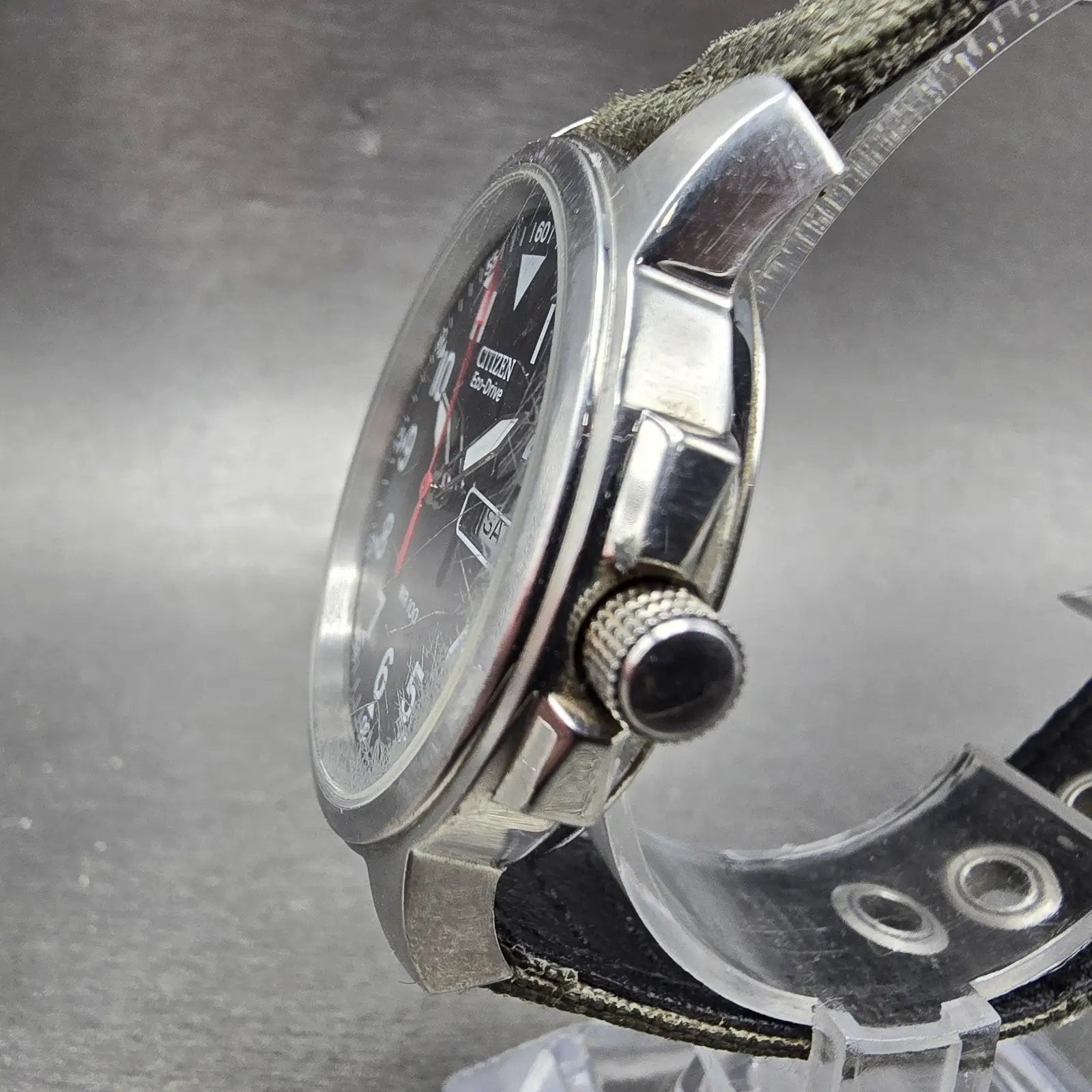 Citizen Eco-Drive Watch Men 36mm Black Dial Silver Tone Daydate E101-S006597 Run2