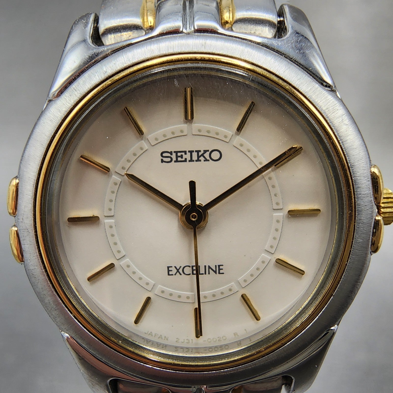 Seiko Exceline Watch Women 23mm Cream Dial Two Tone Round 2J31001A New Battery1