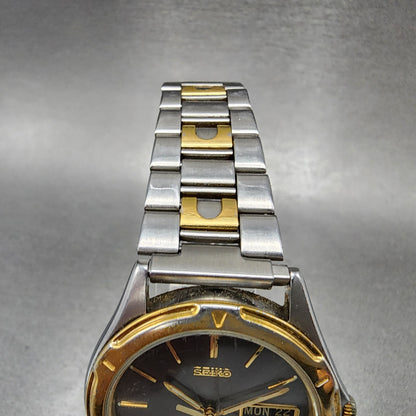 Seiko Watch Men 36mm Gray Dial Two Tone Daydate Round 7N43-8A09 New Battery B123