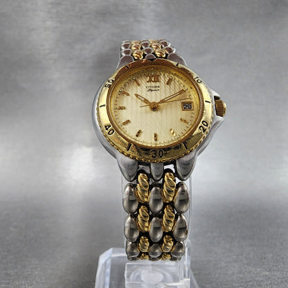 Citizen Elegance Watch Women 25mm Champange Dial Two Tone Round New Batt5