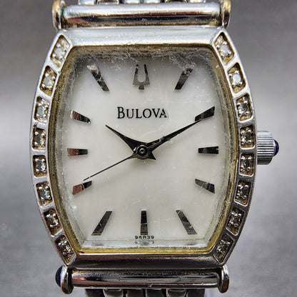 Bulova Watch Women 22mm MOP Dial Stainless Steel Tonneau 96R39 New Battery1
