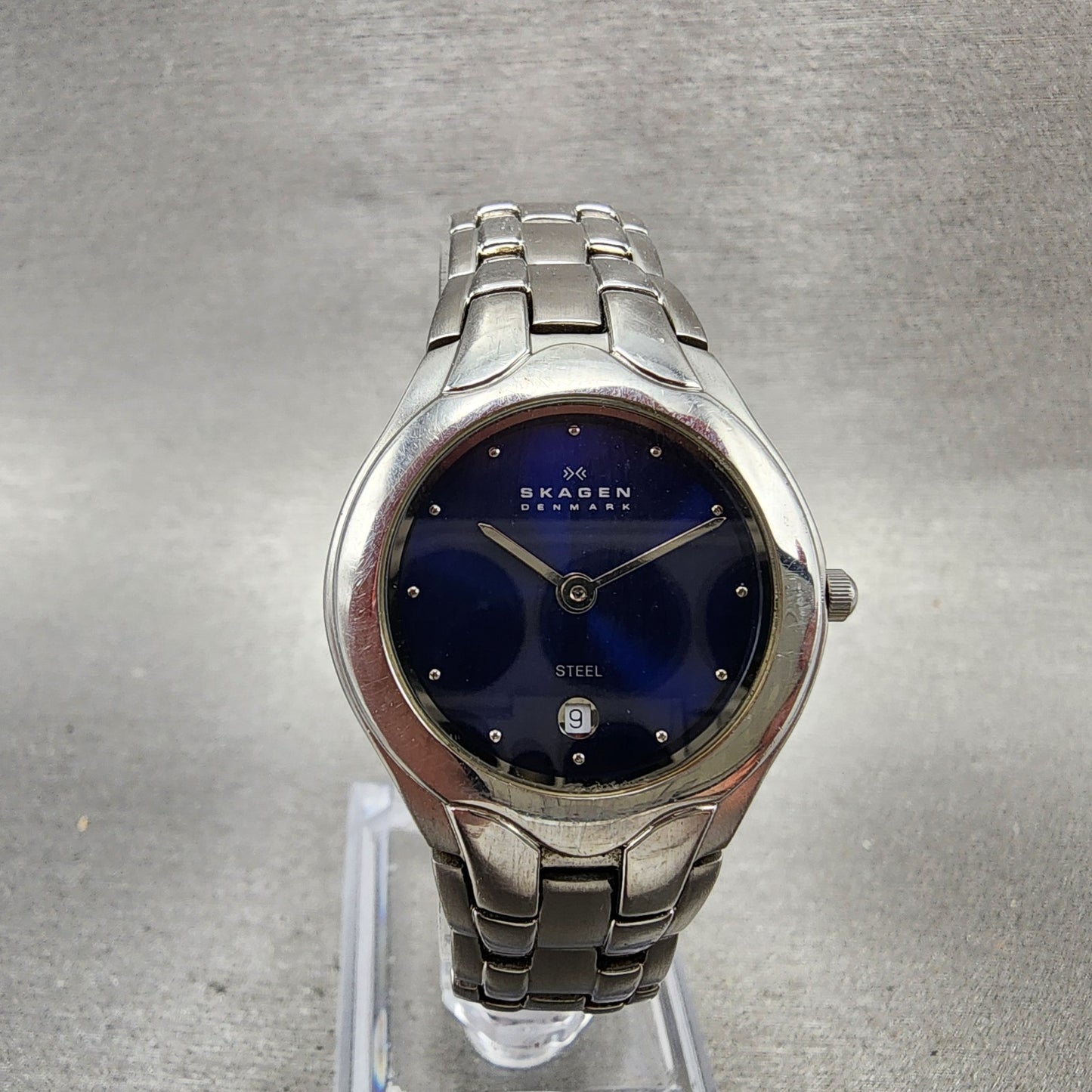 Skagen Watch Women 28mm Blue Dial Stainless Steel Date Round 202SSXN New Battery0
