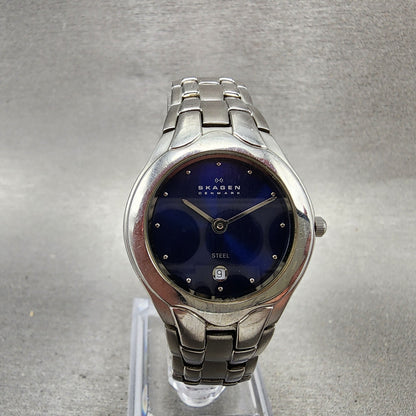 Skagen Watch Women 28mm Blue Dial Stainless Steel Date Round 202SSXN New Battery0