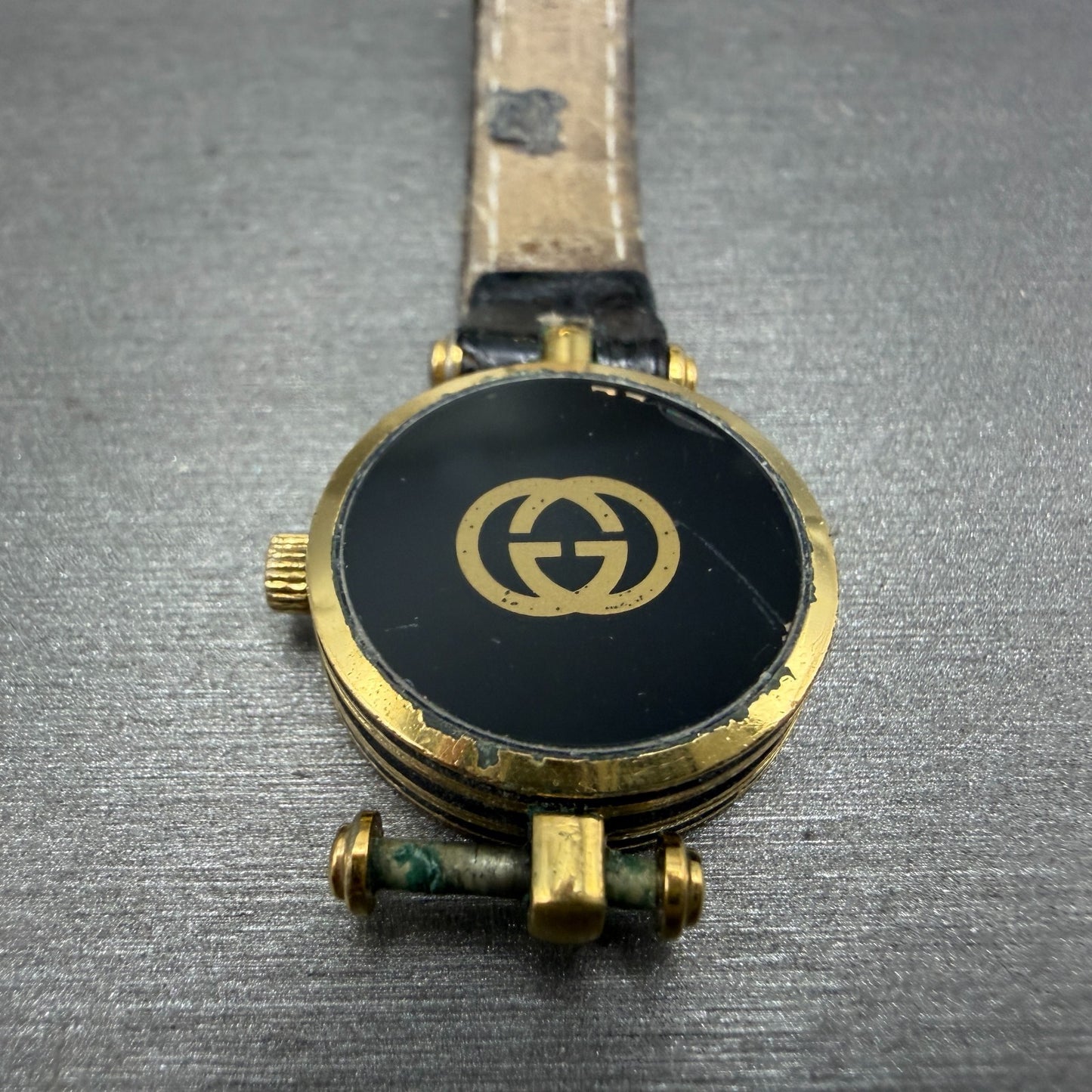 Gucci 2000L Watch Women 21mm Black Dial Gold Plated Round Vintage PARTS9