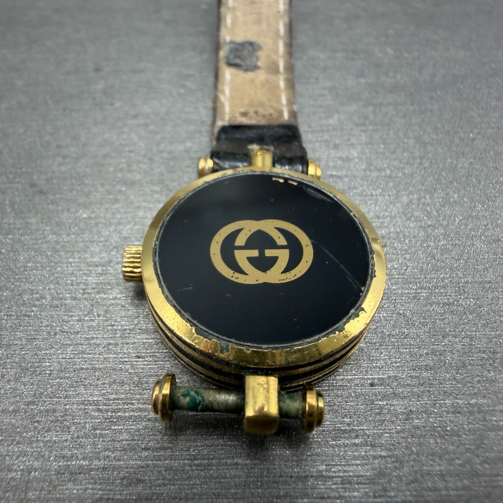 Gucci 2000L Watch Women 21mm Black Dial Gold Plated Round Vintage PARTS9