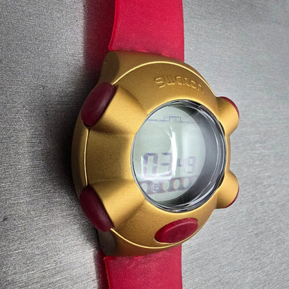 Swatch Beat Golden Virtual Wave Watch Men 47mm Gold Red YQG1000 New Battery NOS6