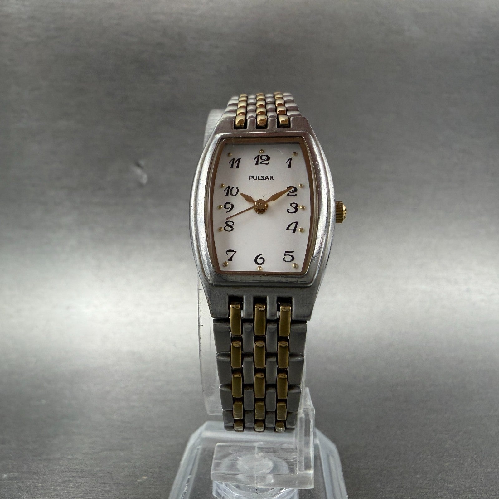 Seiko Pulsar Tank Watch Women 20mm White Dial Two Tone VX51-X424 New Battery5