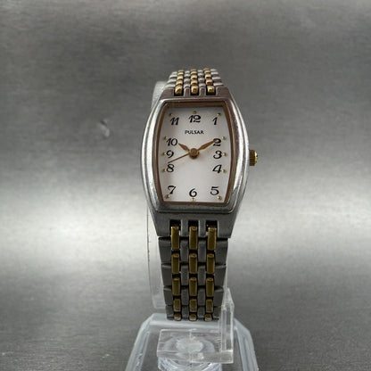 Seiko Pulsar Tank Watch Women 20mm White Dial Two Tone VX51-X424 New Battery5