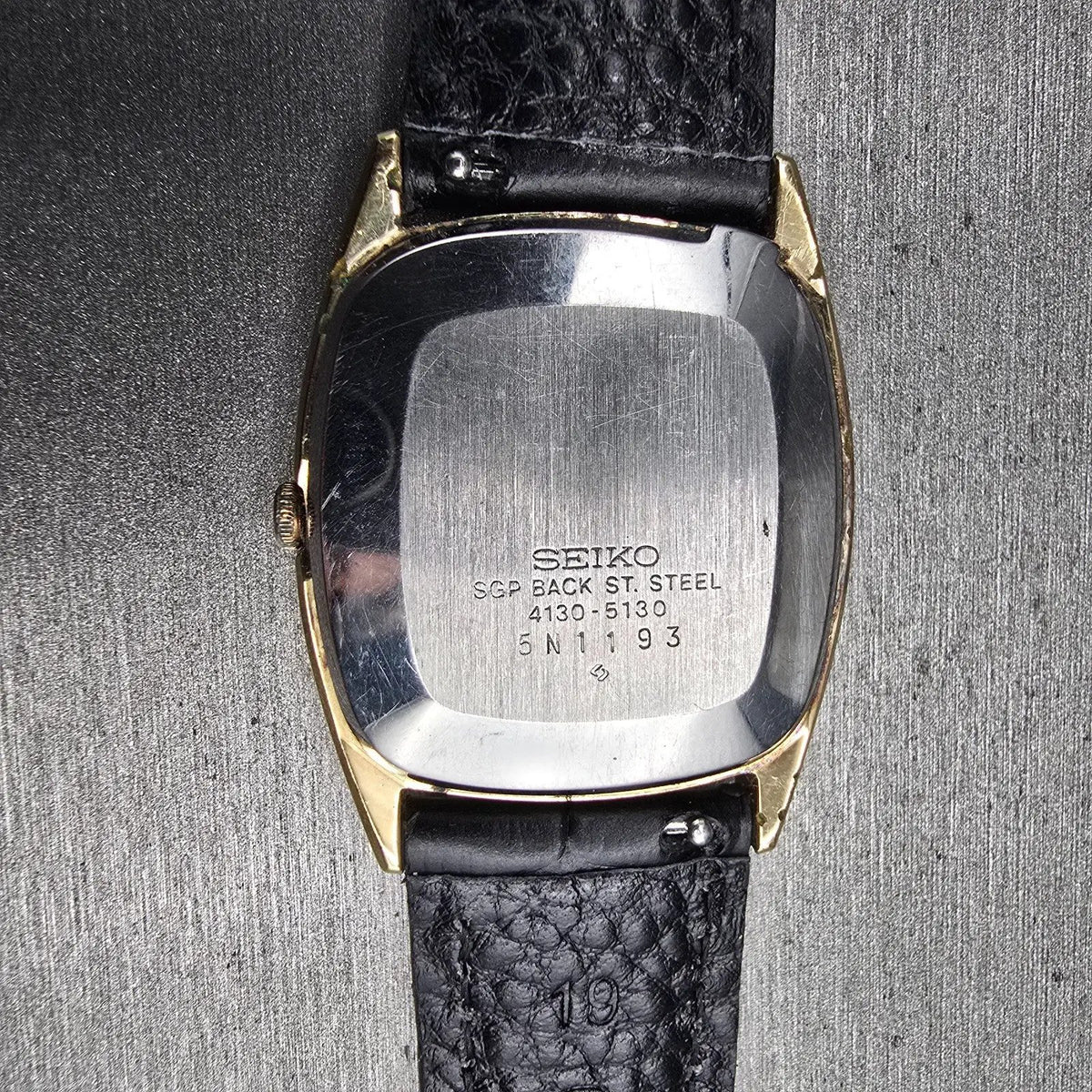 Seiko Watch Men 29mm Silver Dial Gold Tone Rectangle 4130-5130 New Battery10
