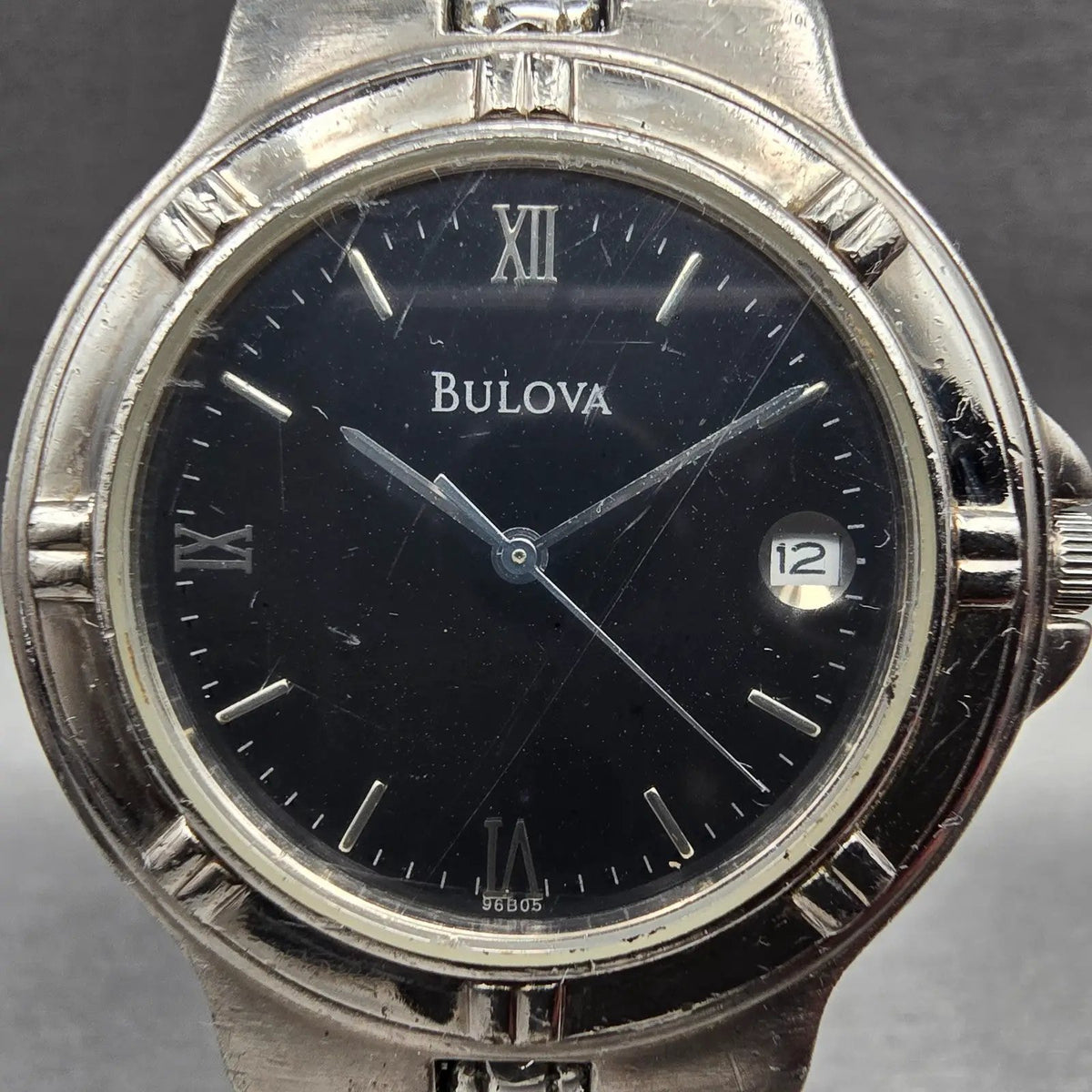 Bulova Watch Men 39mm Black Dial Silver Tone Date Round 96B05 New Battery1