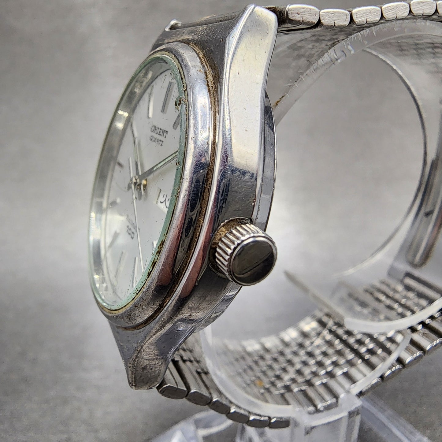 Orient Swimmer Watch Men 35mm Silver Dial Silver Tone Date Round New Battery2
