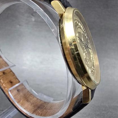 Hamilton Watch Men 33mm Gold Dial Gold Tone Round 8100 New Battery Vintage4