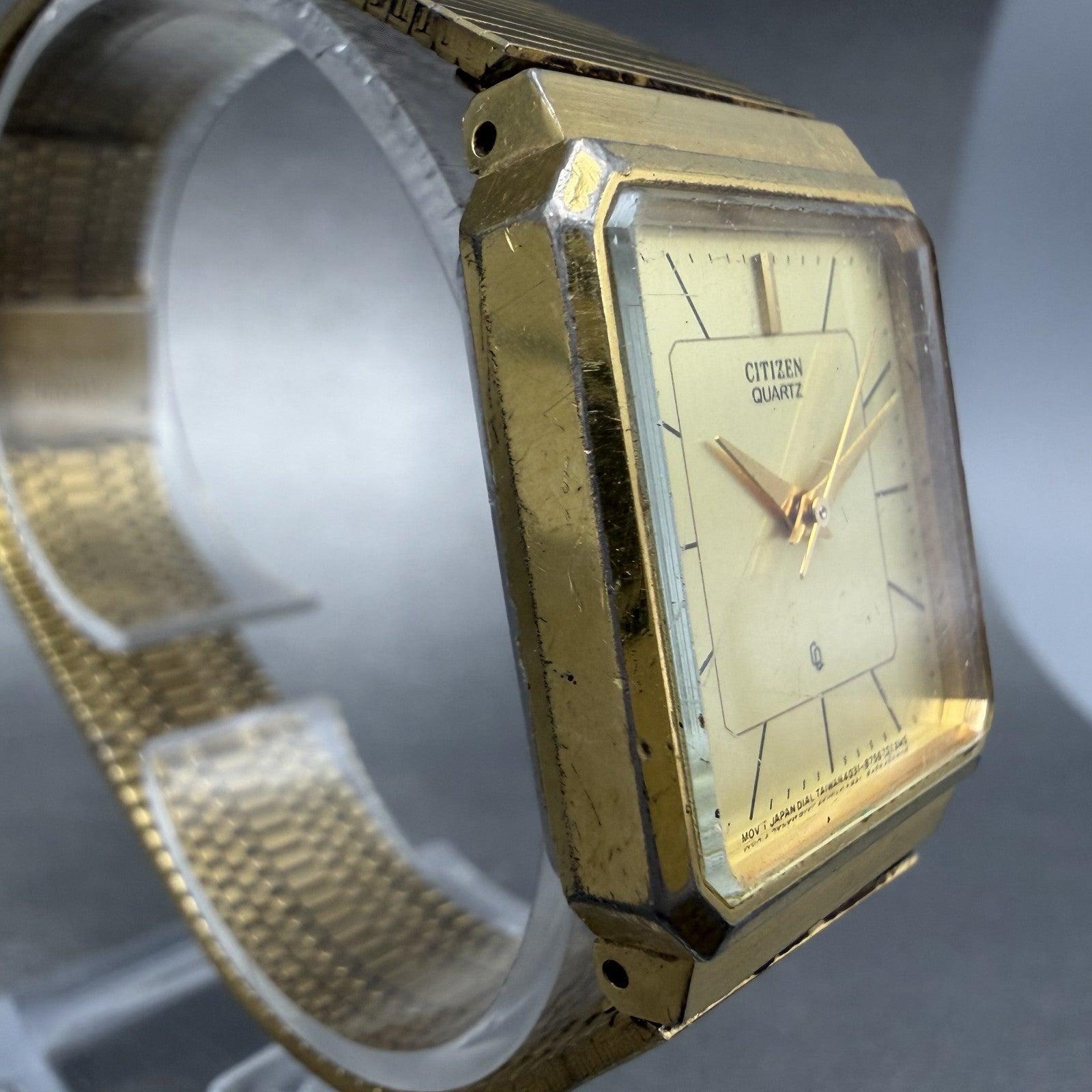 Citizen Tank Watch Men 25mm Champagne Dial Gold Tone 4031-892658 New Battery abs3