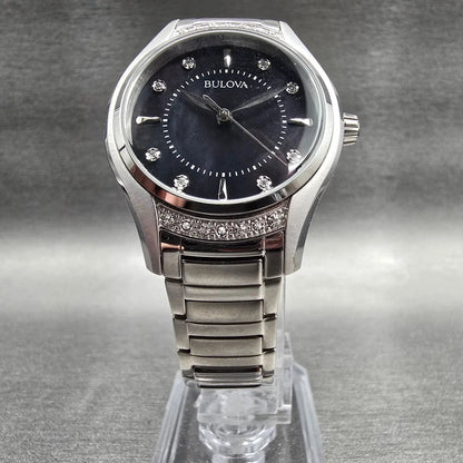 Bulova Watch Men 31mm MOP Dial Silver Tone Diamonds Round 96R242 New Battery5