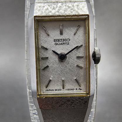 Seiko Tank Watch Women 12mm Silver Dial Silver Tone 2e205029 New Battery1
