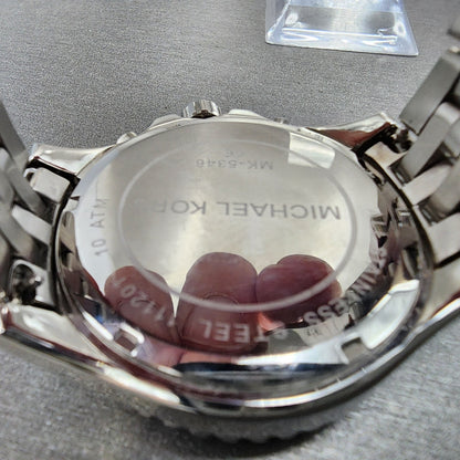 Michael Kors Glitz Chronograph Watch Women 42mm MOP Dial Steel Date Round MK53469