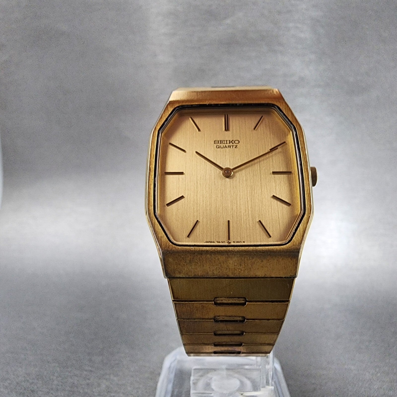Seiko Tank Watch Men 28mm Gold Dial Gold Tone Octagon 74305079 New battery5