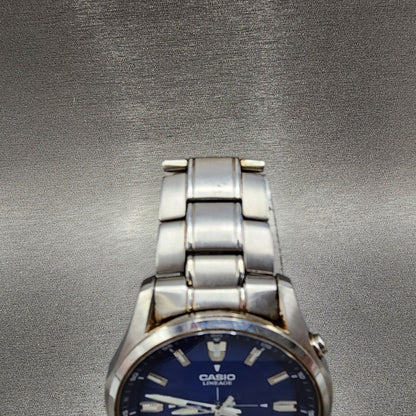 Casio Lineage Watch Men 40mm Blue Dial Silver Tone Analog Digital Solar Runs4
