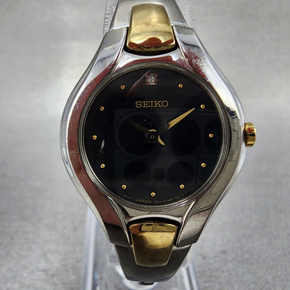 Seiko Watch Women 25mm Black Dial Two Tone Round 1n000RC0 New Battery1