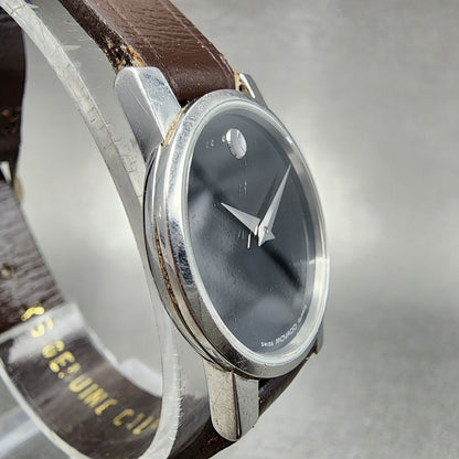 Movado Museum Watch Women 25mm Black Dial Steel Round 84.A1.845 New Battery