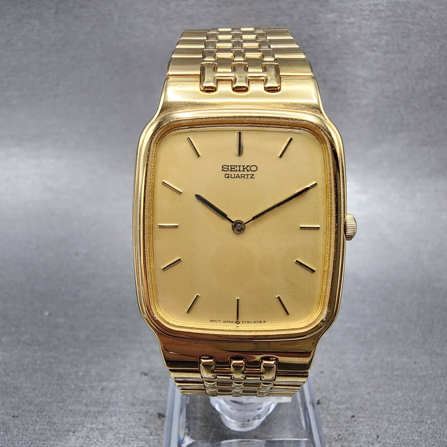 Seiko Tank Watch Men 28mm Champagne Dial Gold Tone 5y305309 New Battery0