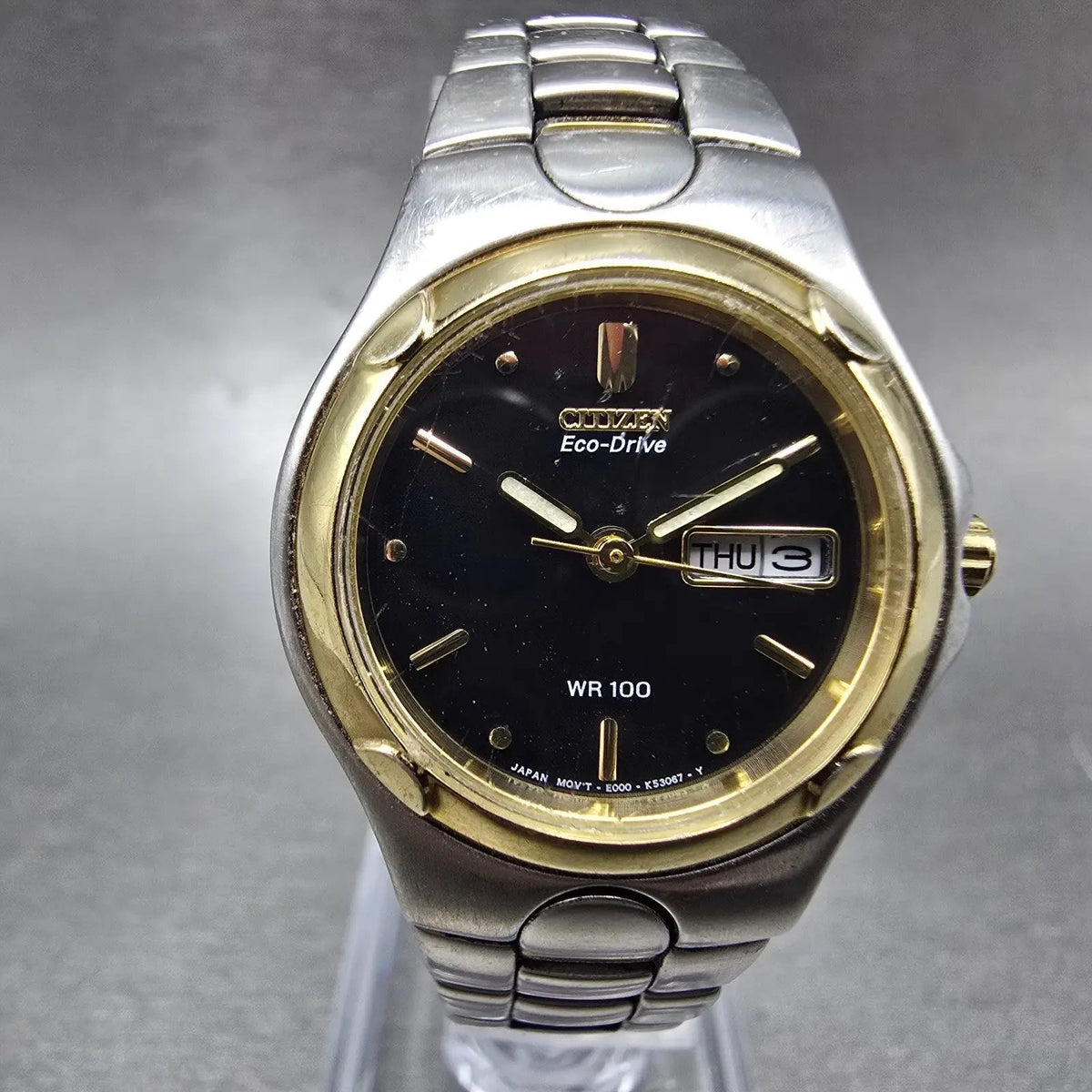 Citizen Eco-Drive Watch Women 25mm Black Dial Two Tone Daydate E000-K17578 Runs0