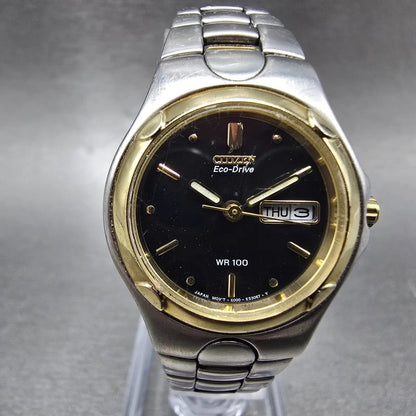 Citizen Eco-Drive Watch Women 25mm Black Dial Two Tone Daydate E000-K17578 Runs0