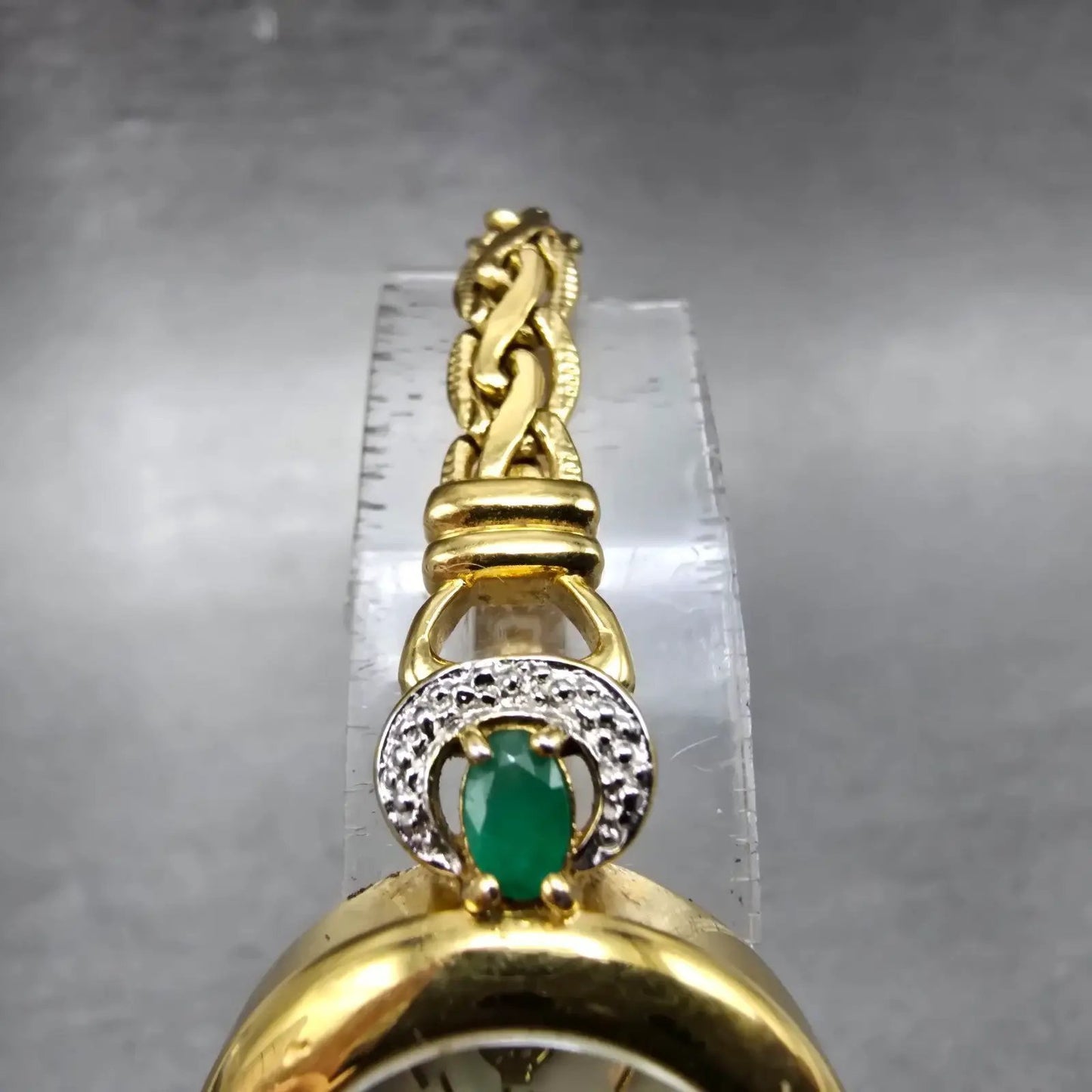 Jules Jurgenson Watch Women 22mm MOP Dial Gold Gem Set Round New Battery4