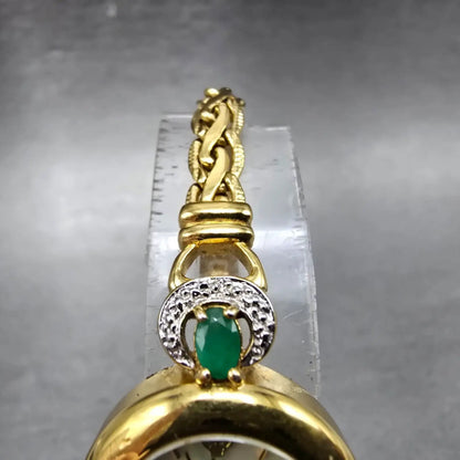 Jules Jurgenson Watch Women 22mm MOP Dial Gold Gem Set Round New Battery4