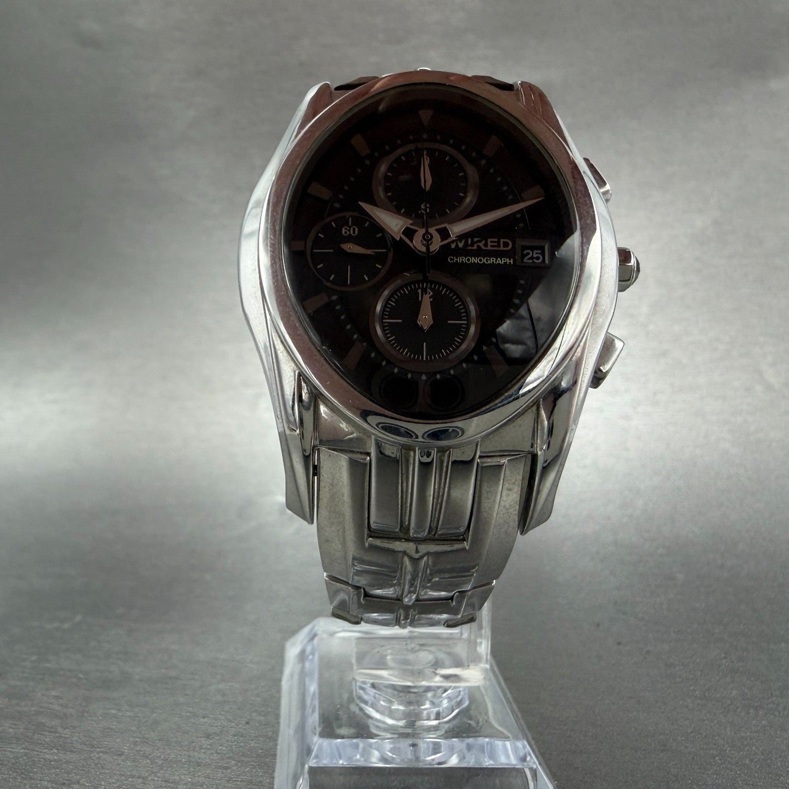 Seiko Wired Chronograph Watch Men 39mm Black Dial Steel Date 7T92-0JY0 New Batt5